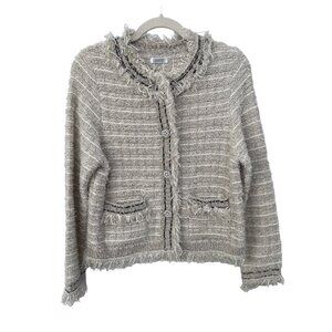 Abiste Fringe Textured Knit Cardigan Jacket Women 38 Nylon Blend Preppy Academia